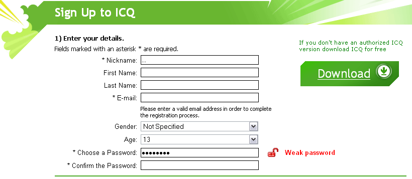 icq singup